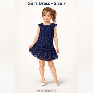 Nautica Classic Preppy Girls Navy Polka Dot Dress Formal and Casual
